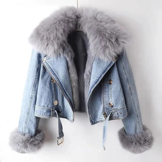 Denim Jacket with Fur